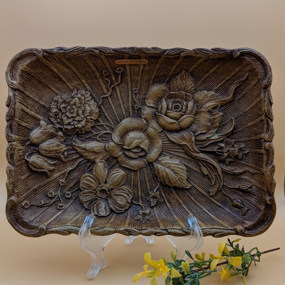 Vintage Multi Prod. Inc. Faux Wood Sequoia National Parked Souvenir Carved Tray